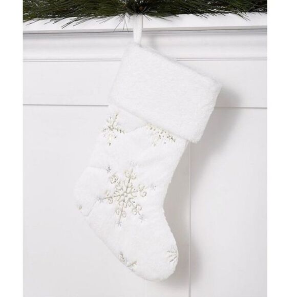 Holiday Lane White Plush Sequins & Snowflakes Stocking - Picture 1 of 2